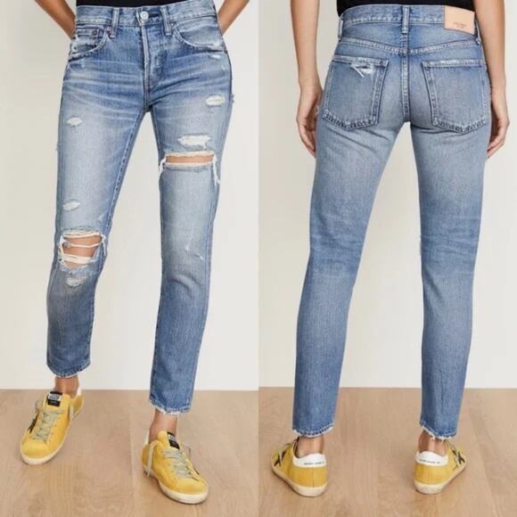 Moussy Vintage Bowie Tapered Mid-Rise Distressed 100% Cotton Jeans (Sz 27) - Picture 1 of 11